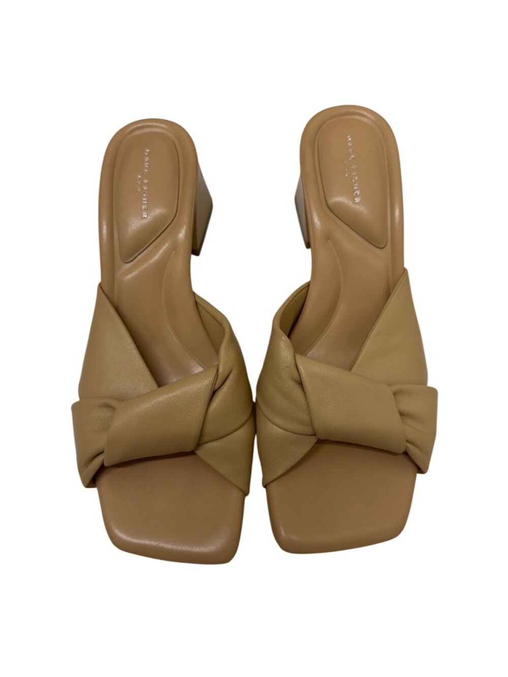 Marc Fisher LTD Beige Knotted Block Heel Slide Sandals Women’s Size 8M Leather - Picture 2 of 9